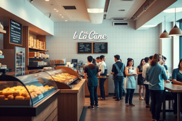 Boulangerie La Mie Câline avec des employés heureux bénéficiant de salaires et avantages attractifs.